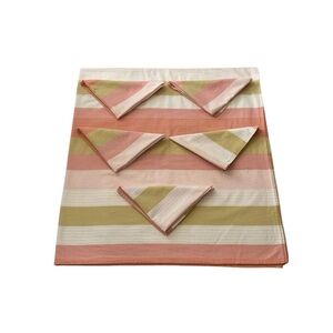 Calvin Klein Home Cotton Cyprus Stripe Table Cloth 5 Napkin Set